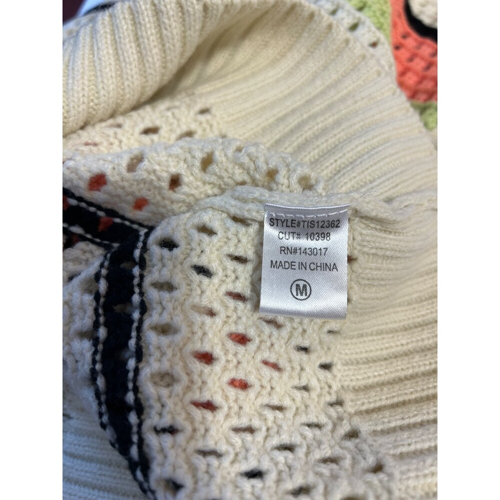 Vintage-Style Ces Femme Open-Knit Striped Sweater Vest V-Neck Medium Multicolor - Picture 4 of 7